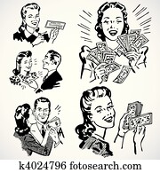 Vector Vintage Money and Couples Vector Vintage Money and Couples