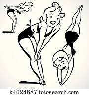 Vector Vintage Woman Swimming Vector Vintage Woman Swimming