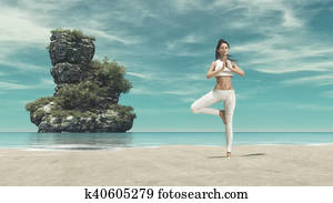 אישה צעירה, צללית, להתאמן, יוגה