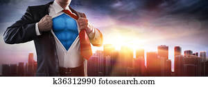 Businessman Superhero With Sunset Businessman Superhero With Sunset