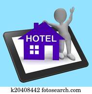 Hotel House Tablet Shows Vacation Accommodation And Rooms Hotel House Tablet Shows Vacation Accommodation And Rooms