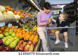 Mother grocery shopping.
