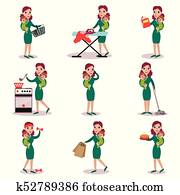 mãe segura bebê, em, dela, braços, e, fazendo, diferente, atividades, mamã formidável, conceito, vetorial, ilustrações