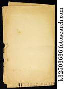 Old grunge folded paper sheet, isolated on black background.