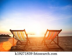 par, de, cadeiras praia, ligado, mar, coast.