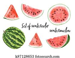 Set of watercolor watermelon isolated on white background. Set of watercolor watermelon isolated on white background.