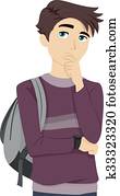 Teen Guy Student Thinking to Himself Teen Guy Student Thinking to Himself
