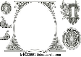 vecteur, argent, ornements