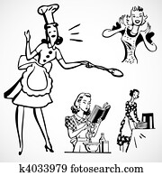 Vector Vintage Women Cooking Vector Vintage Women Cooking