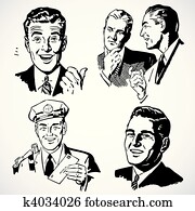 vetorial, vindima, homens conversando, e, apontar