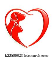 Dog cat red heart love, 3D graphic Dog cat red heart love, 3D graphic