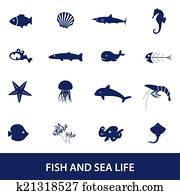 fish and sea life icons set eps10