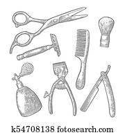 Set tool for Barber Shop. Vector black vintage engraving Set tool for Barber Shop. Vector black vintage engraving