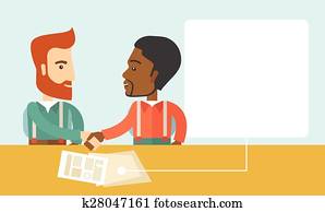 vergadering, van, twee, businessmen.