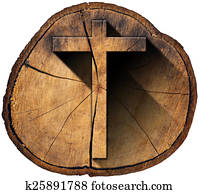 Wooden Cross on Tree Trunk