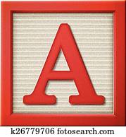 3d, rood, brief, blok, een