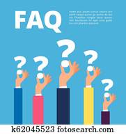Faq concept. Businessman hands holding question marks. Quiz and online support vector illustration Faq concept. Businessman hands holding question marks. Quiz and online support vector illustration