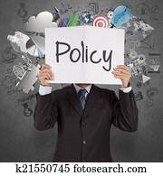 geschäftsmann, hand, weisen, buch, von, wort, politik, auf, struktur, hintergrund