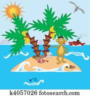 Island with monkey and palms