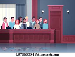 jury sitting in box court trial session mix race people in judging process modern courtroom interior portrait horizontal jury sitting in box court trial session mix race people in judging process modern courtroom interior portrait horizontal