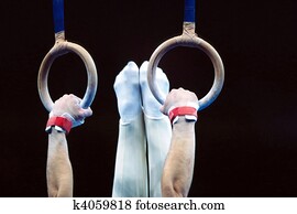 Men's gymnastics routine on the rings. Men's gymnastics routine on the rings.