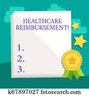 woord, schrijvende, tekst, gezondheidszorg, reimbursement., handel concept, voor, compensator, iemand, voor, een, uit, van, zak, kosten, witte, leeg blad, van, perkament, papier, briefpapier, met, lint, zeehondje, postzegel, label.