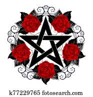 Pentagram with red roses Pentagram with red roses
