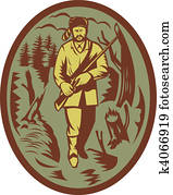 pioneer hunter trapper with rifle pioneer hunter trapper with rifle