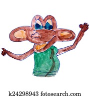 watercolor drawing kids cartoon monkey on a background