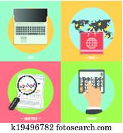 ícones, para, comércio eletrônico, entrega, online, shopoing.