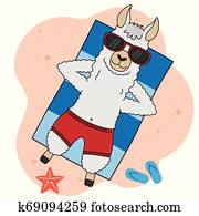 לאמה, להשתזף, על החוף