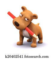 3d Puppy dog with pencil in mouth 3d Puppy dog with pencil in mouth