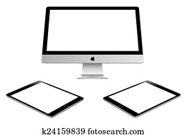 Apple imac and ipad air 2 on white Apple imac and ipad air 2 on white
