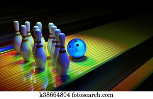 Bowing ball and skittles on the alley. Bowing ball and skittles on the alley.