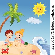 Children making sand castle at trop Children making sand castle at trop