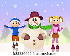 enfants jouer, à, neige