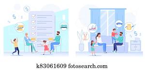 familia, presupuesto, finanzas, capital, ahorros, conjunto