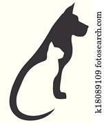 Grey dog and white cat