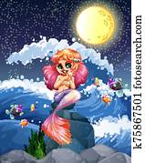 Mermaid and fish in the sea Mermaid and fish in the sea