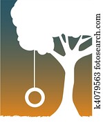 White Silhouette of Tire Swing Hang