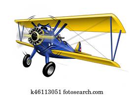 WWI Bi-plane Warbird Cartoon Illustration WWI Bi-plane Warbird Cartoon Illustration