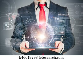 cima, imagem, de, homem negócio, segurando, um, tablete digital