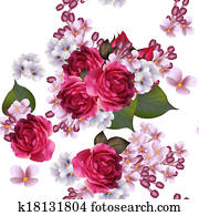 Floral vector seamless wallpaper with lilac flowers and roses Floral vector seamless wallpaper with lilac flowers and roses