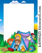 Frame with group of camping kids Frame with group of camping kids