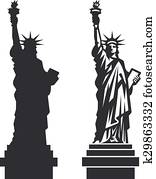 new york, statue freiheit, vektor, silhouette new york, statue freiheit, vektor, silhouette