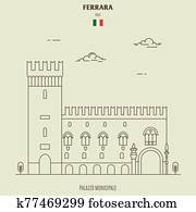 Palazzo Municipale in Ferrara, Italy. Landmark icon Palazzo Municipale in Ferrara, Italy. Landmark icon