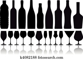 בקבוקים של יין, ו, glasses,, וקטור