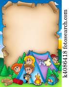 גלול, עם, קבץ, של, קמפינג, ילדים