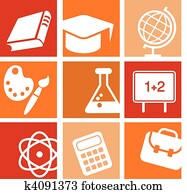 ciência, e, educação, ícones