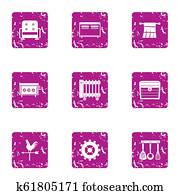 Home comfort icons set, grunge style Home comfort icons set, grunge style